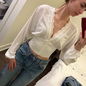 Elegant White Lace Trim Blouse